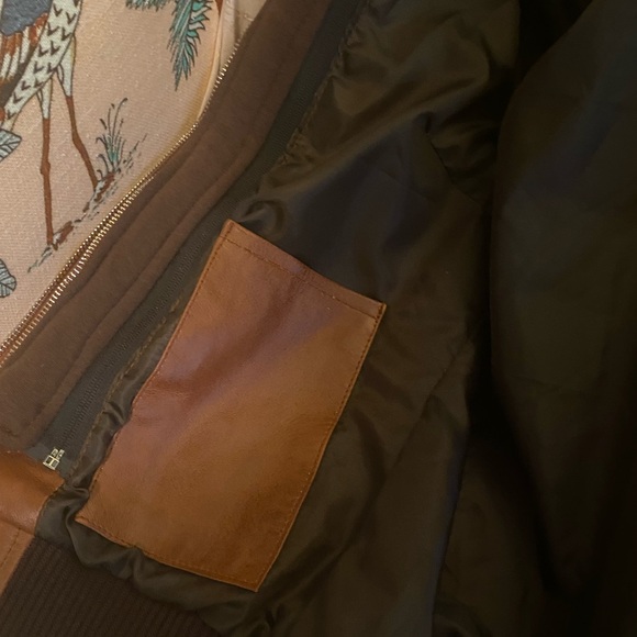 Women's Bomber Cognac Brown Leather Jacket with Removeable Hood - Picture 7 of 9